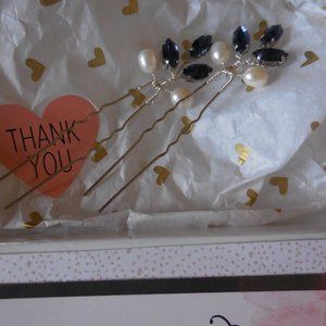 Blue and Cream Hair Clips with Elegant Design